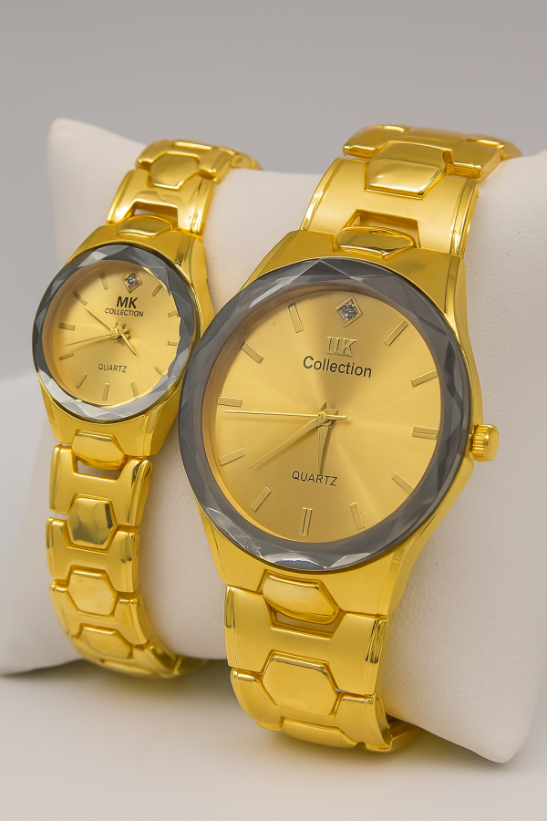Gold Couple Watch Set – Luxury Quartz Pair with Elegant Bracelet Design
