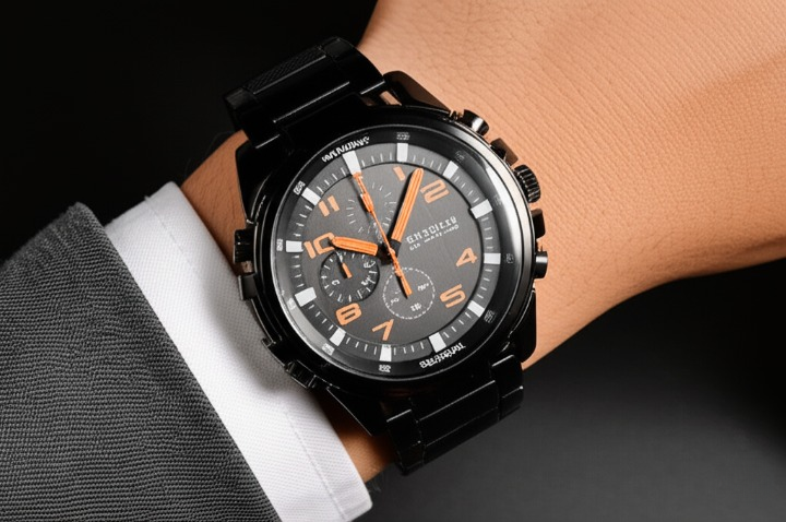 tainless Steel Men’s Watch – Waterproof, Sporty Design With Box