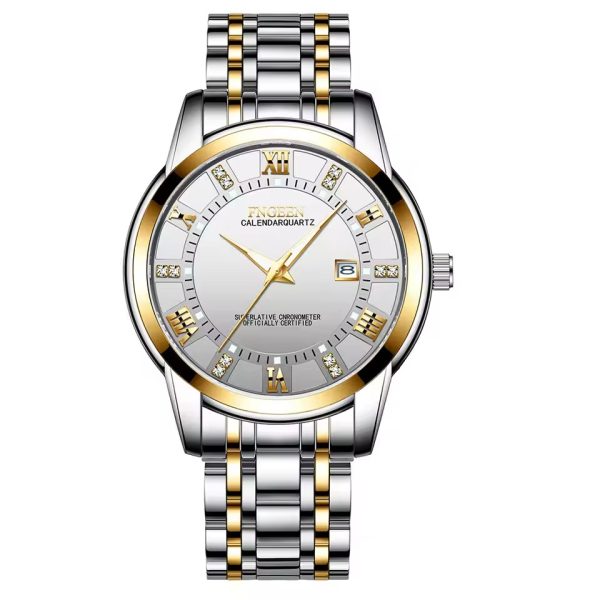 Fngeen Men’s Stainless Steel Quartz Business Watch – Calendar, Waterproof, With Box