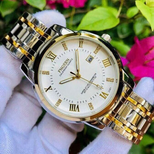 Fngeen Men’s Stainless Steel Quartz Business Watch – Calendar, Waterproof, With Box