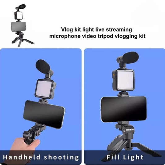 AY-49 Vlogger Kit – LED Light, Mic & Tripod (No Remote