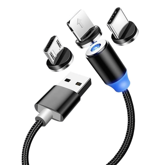 3-in-1 Magnetic Fast Charging Cable – Micro USB, Type-C & iPhone