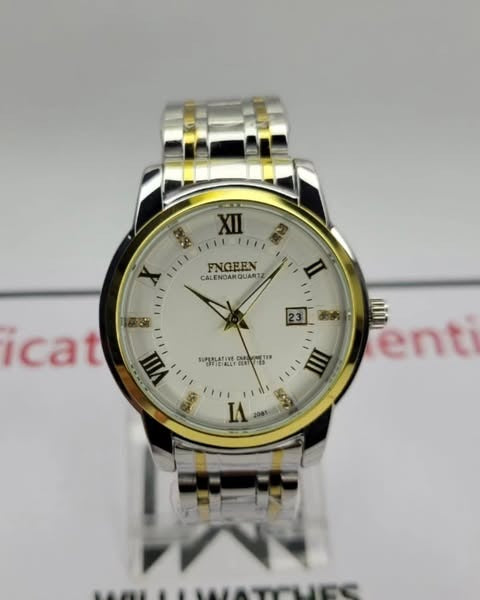 Fngeen Men’s Stainless Steel Quartz Business Watch – Calendar, Waterproof, With Box