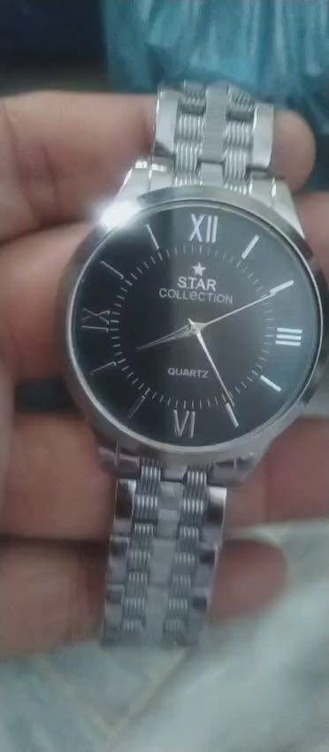 Star Collection Men’s Stainless Steel Watch – Silver Quartz Analog, Waterproof, Classic Roman Dial (no Box)